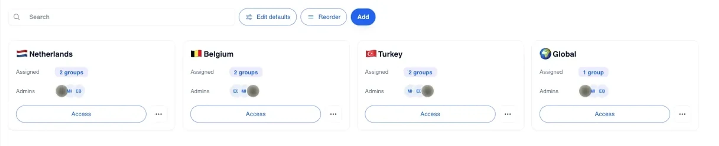 Schedules organized by location: Netherlands, Belgium, Turkey and Global